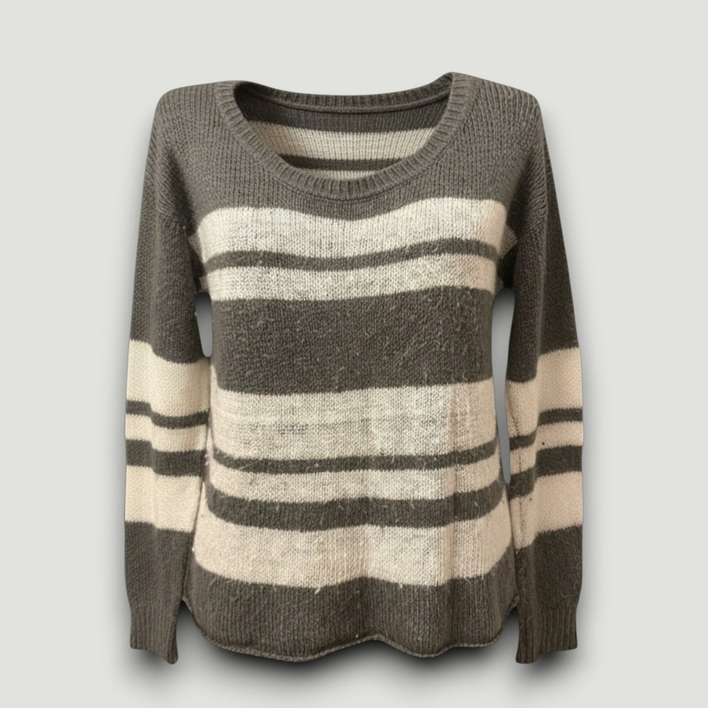 Wet Seal Womens Sweater L Gray Cream Striped Minimalist Cozy Soft Grunge Hygge